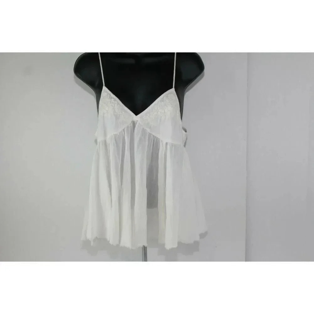 bp White Lace-Trim Spaghetti Strap Babydoll Tank